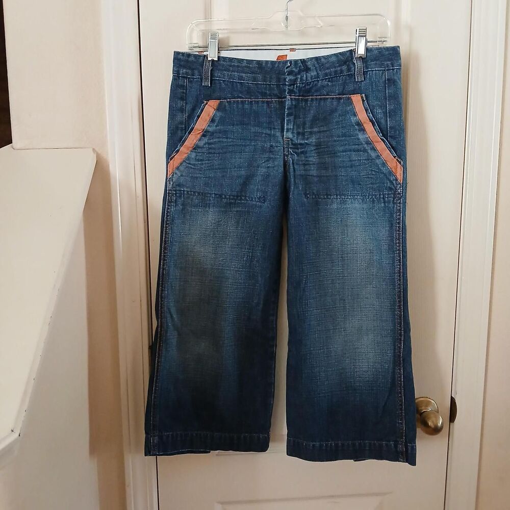 Vintage Y2K 7 For All Mankind Cropped Wide-Leg Culotte Capri Jeans 29 Preppy